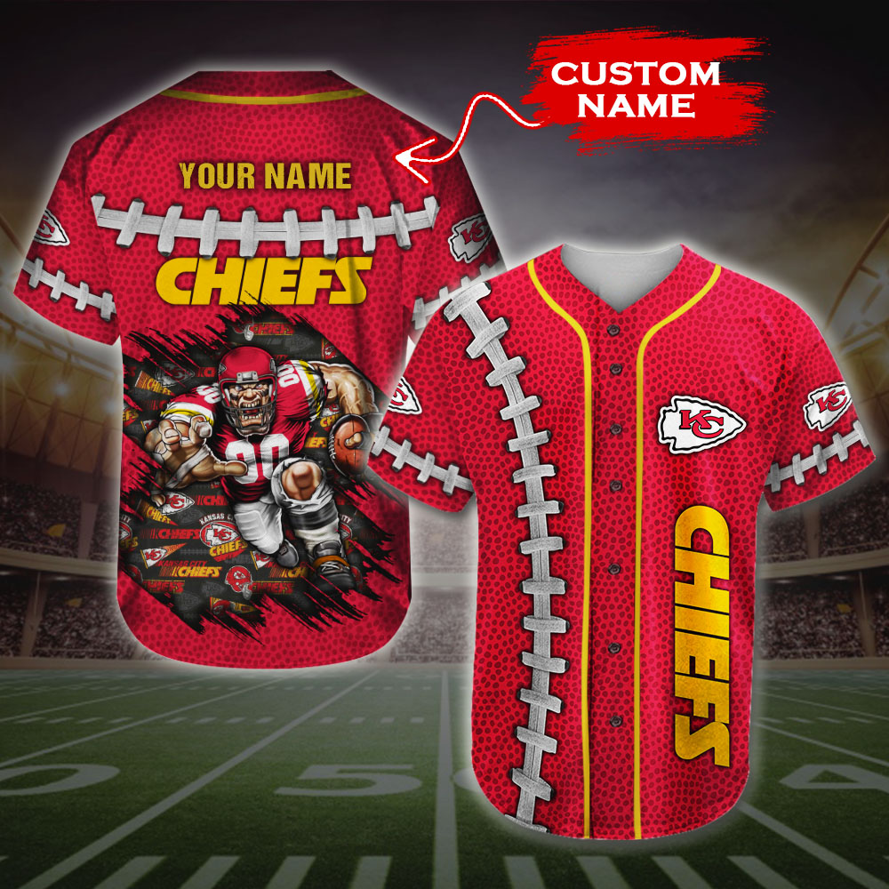 Kansas City Chiefs Baseball Jersey Mascot NFL Custom name 01