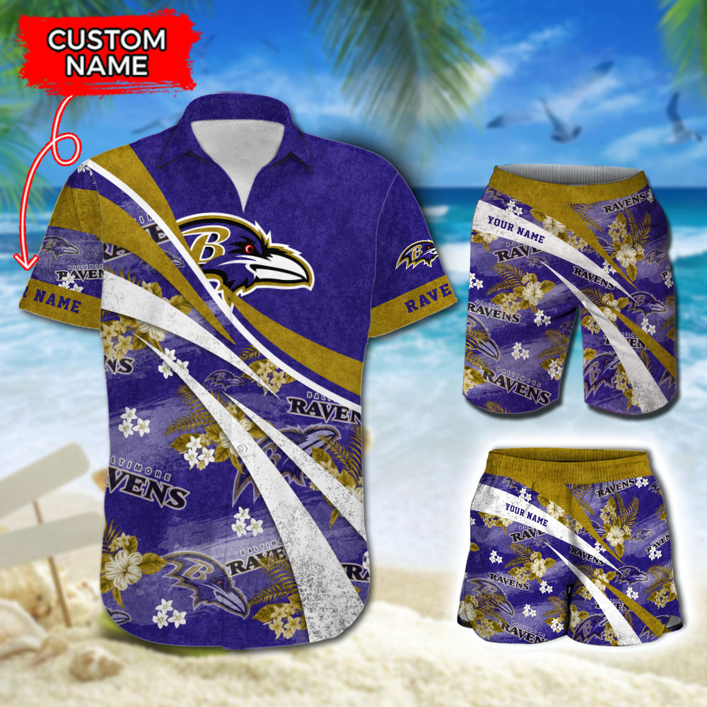 Baltimore Ravens Custom Name NFL Hawaiian Shirt And Shorts Gift